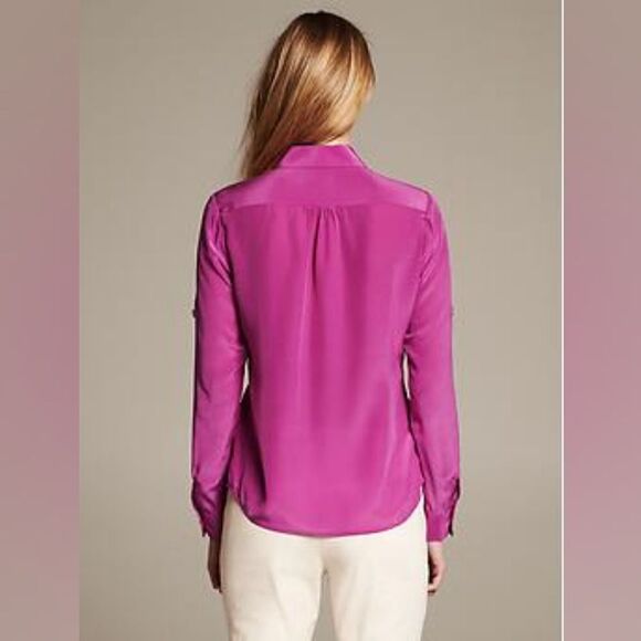 Banana Republic 100 % silk lilac utility popover blouse size S - Picture 2 of 6